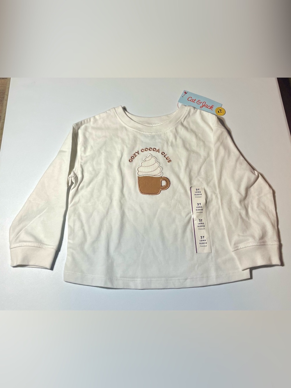 Cat & Jack Cozy Cocoa Club Cream Long-Sleeve Toddlers Oversized Top 2T Size NWT